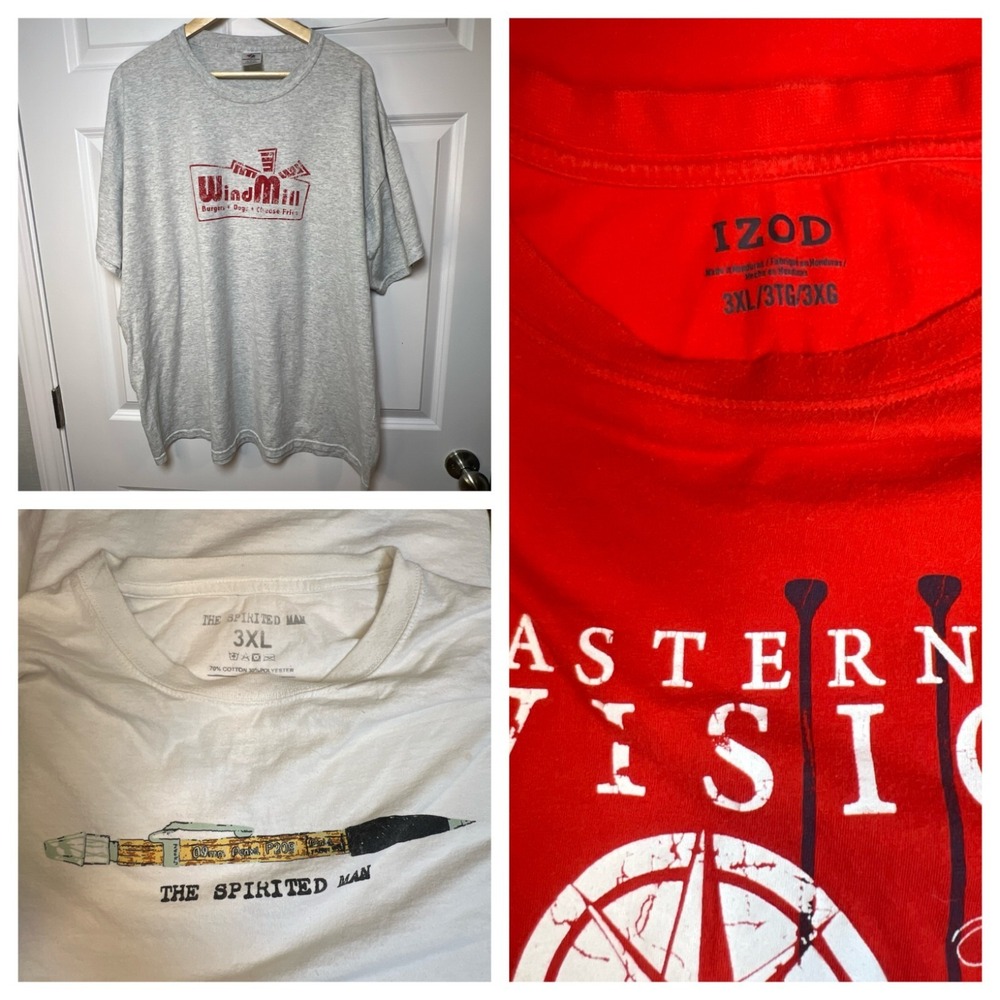 Lot of 3 XXXL T-Shirts - Izod - Spirited Man - Windmill Burgers Work Shirts 3XL